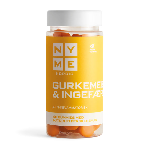 NYME Turmeric and Ginger gummies for overall good health and wellbeing.  Turmeric and ginger have anti-inflammatory and antioxidant properties.  Gelatine free.  100% vegan.  Delicious and 100% natural flavours and colours.  Try them today!